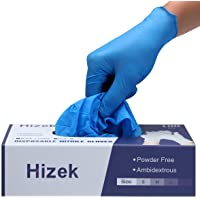 Hizek 100 piezas guantes azul- sin polvo de talco- sin látex- antialérgicos- resistentes al desgaste-L